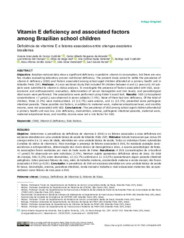 (PDF) Vitamin E deficiency and associated factors among Brazilian ...