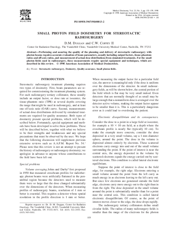 (PDF) Small photon field dosimetry for stereotactic radiosurgery