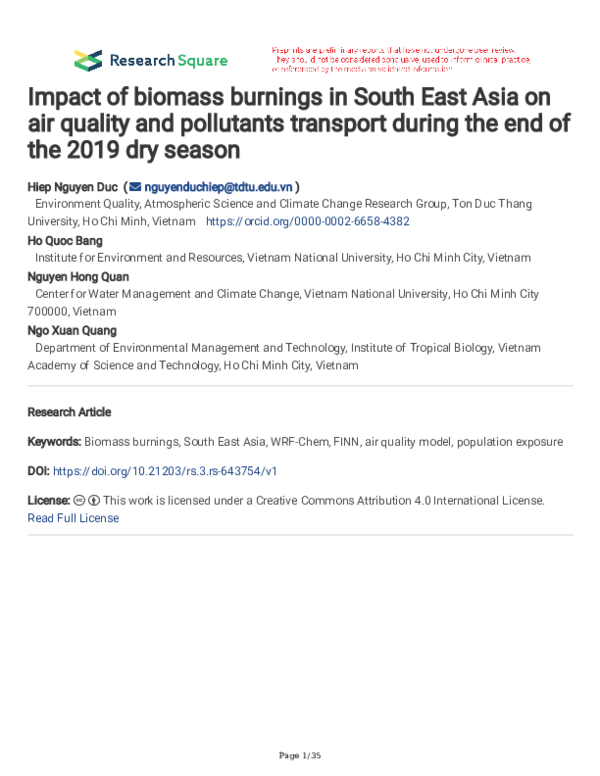 (PDF) Impact of biomass burnings in South East Asia on air quality and ...