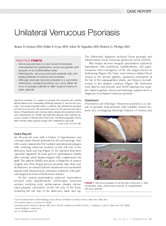 (PDF) Unilateral Verrucous Psoriasis Allen Sapadin Academia.edu