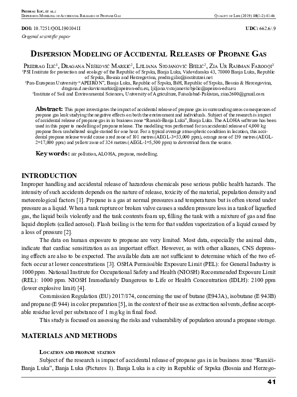 Pdf Modeling Propane Gas Release Impact