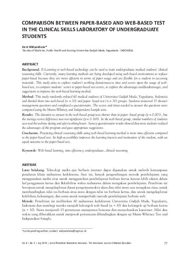 (PDF) Comparison Between Paper-Based and Web- Based Test in the ...