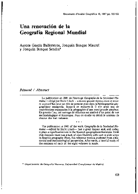 Una renovación de la Geografía Regional Mundial
