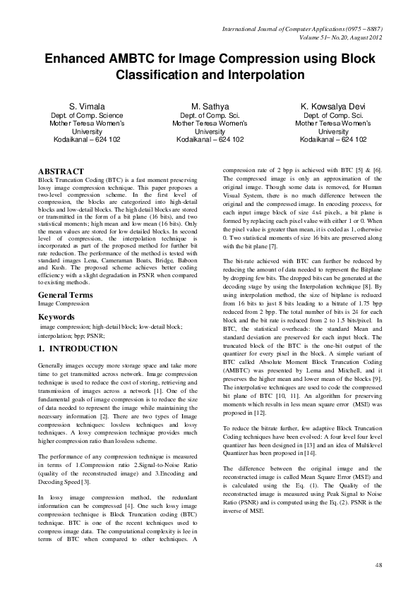 (PDF) Enhanced AMBTC for Image Compression using Block Classification ...