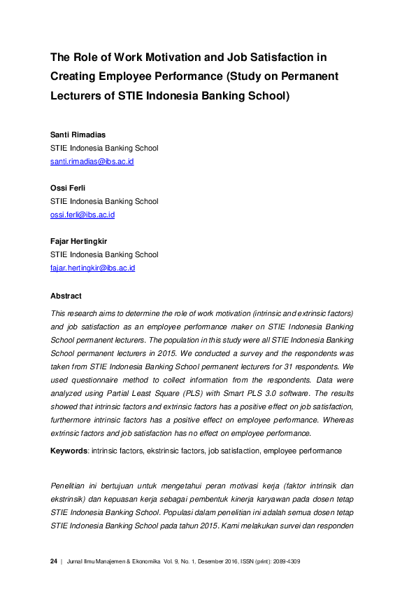 (PDF) The Role of Work Motivation and Job Satisfaction in Creating ...