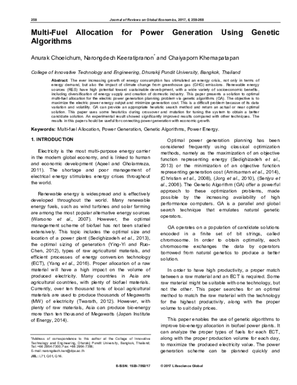 (PDF) Multi-Fuel Allocation for Power Generation Using Genetic Algorithms