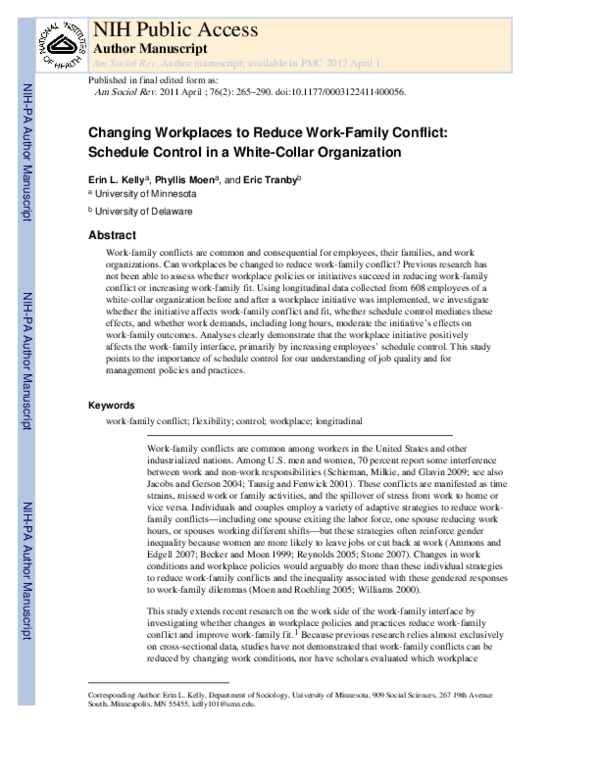  PDF Changing Workplaces To Reduce Work Family Conflict Schedule 
