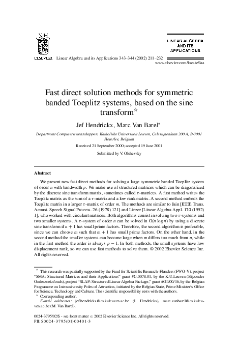 (PDF) Fast direct solution methods for symmetric banded Toeplitz ...
