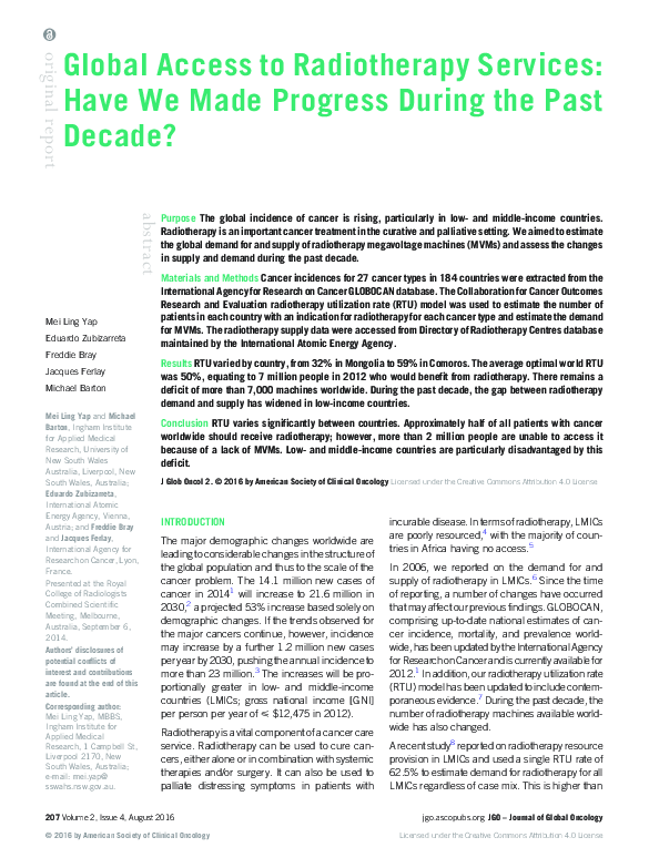 (PDF) Global Access to Radiotherapy Services: Have We Made Progress ...