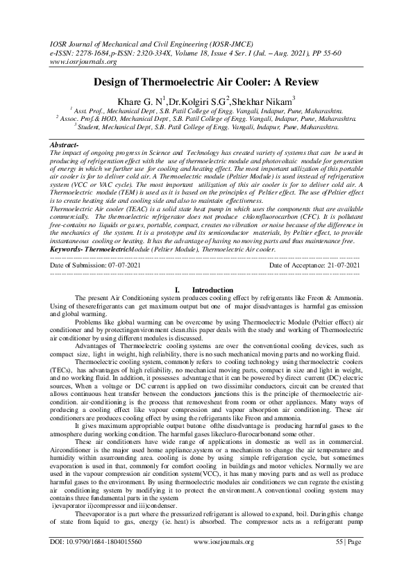 (PDF) Design of Thermoelectric Air Cooler A Review IOSR Journals