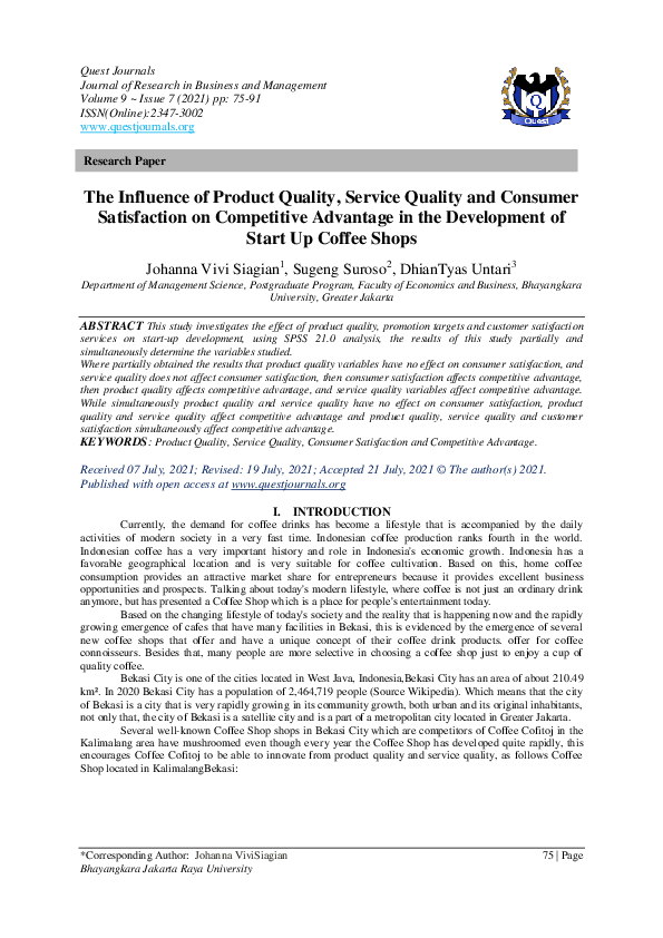 (PDF) The Influence of Product Quality, Service Quality and Consumer ...