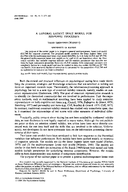 (PDF) A general latent trait model for response processes