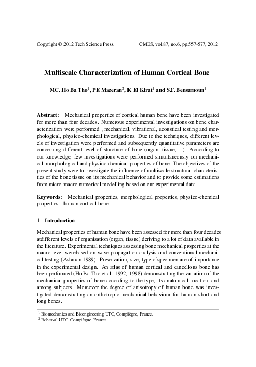 (PDF) Multi-scale Characterization and Modelling of Human Cortical Bone