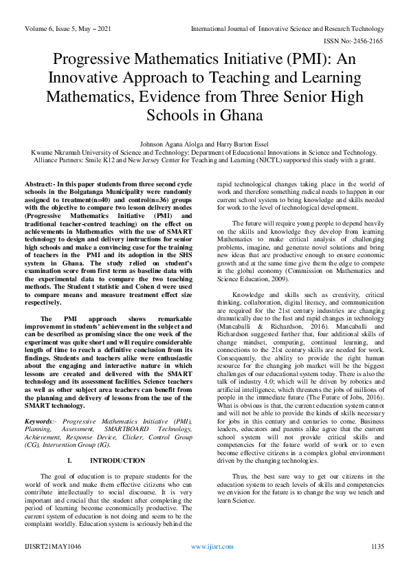 (PDF) Progressive Mathematics Initiative (PMI): An Innovative Approach ...