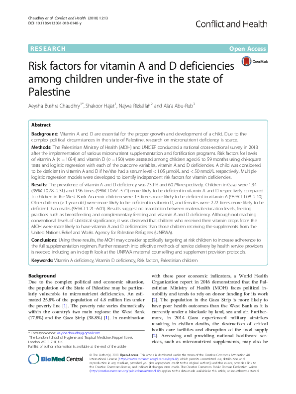 (PDF) Risk factors for vitamin A and D deficiencies among children ...
