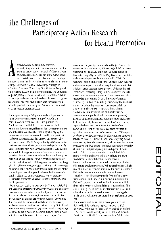 (PDF) The Challenges of Participatory Action Research for Health Promotion