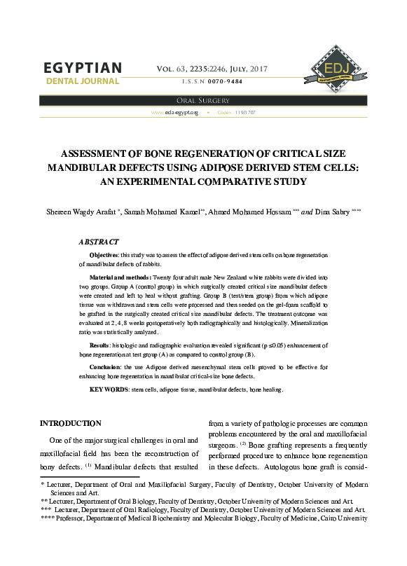 (PDF) Assessment of Bone Regeneration of Critical Size Mandibular ...