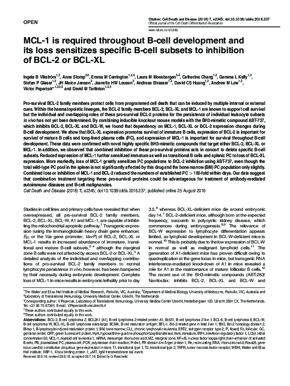 (PDF) MCL-1 is required throughout B-cell development and its loss ...