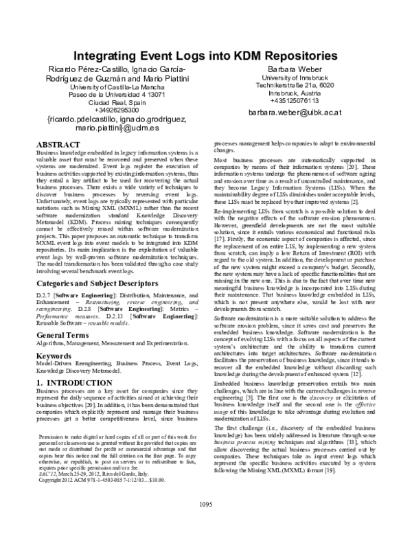 (PDF) Integrating event logs into KDM repositories