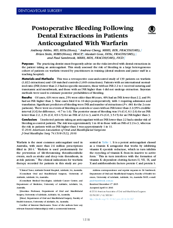 (PDF) Postoperative Bleeding Following Dental Extractions in Patients