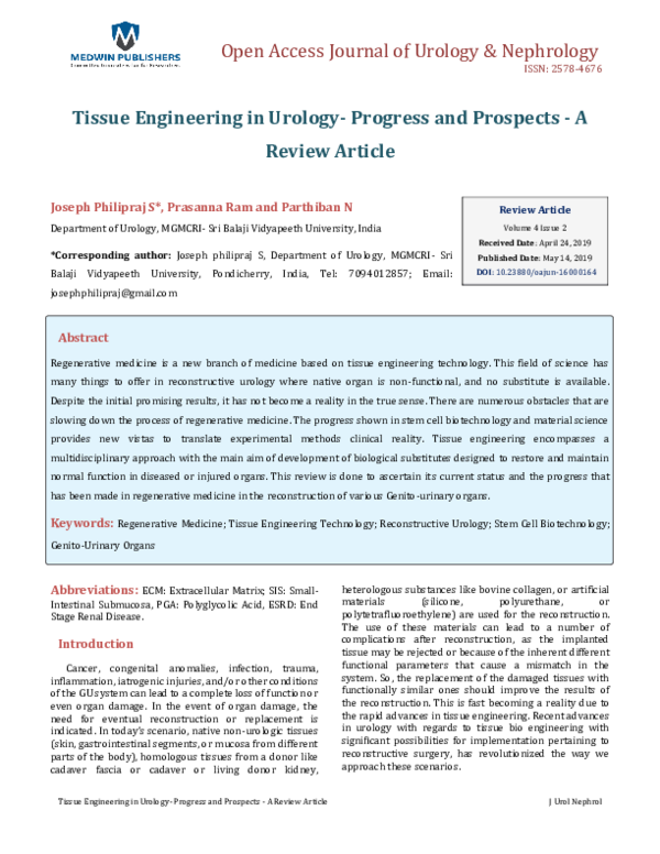(PDF) Tissue Engineering in Urology- Progress and Prospects - A Review ...