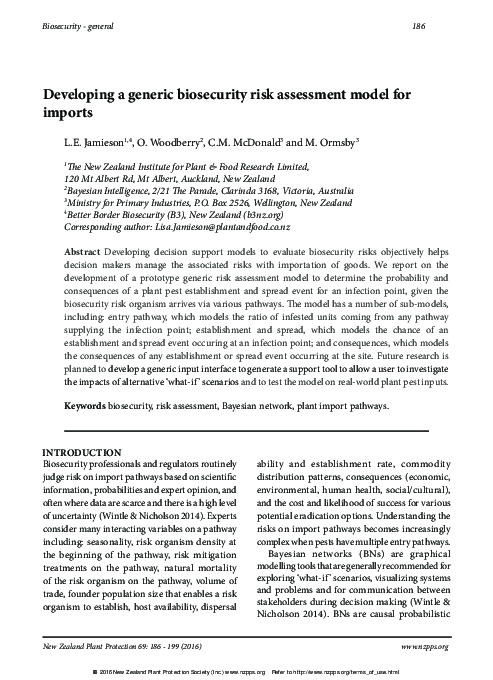 (PDF) Developing a generic biosecurity risk assessment model for imports