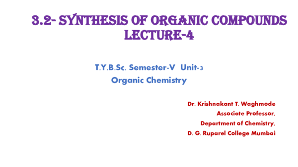 (PDF) Synthesis of organic compounds 4th Lecture