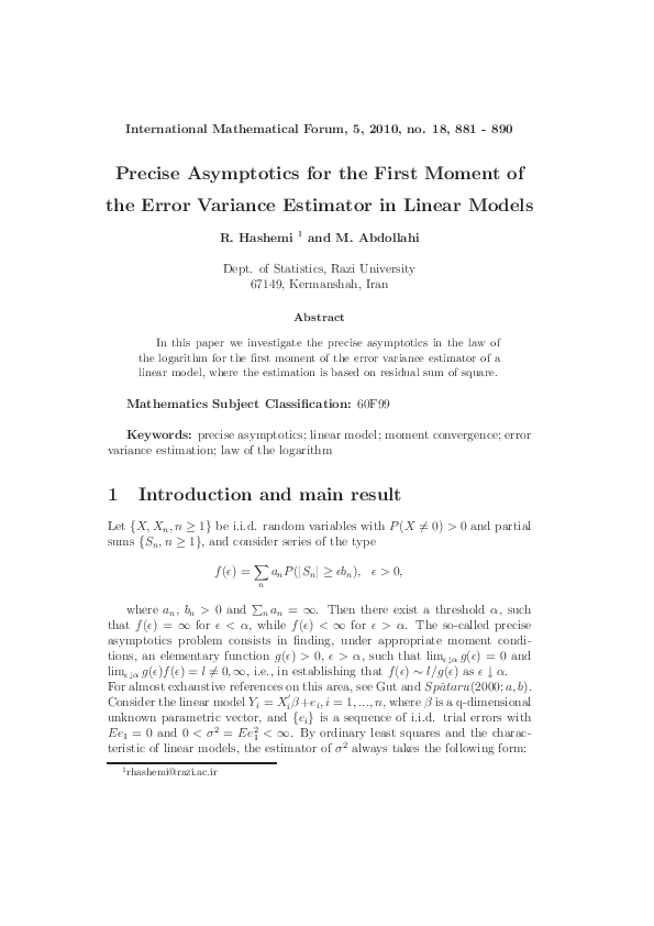 (PDF) Precise asymptotics for the first moment of the error variance ...