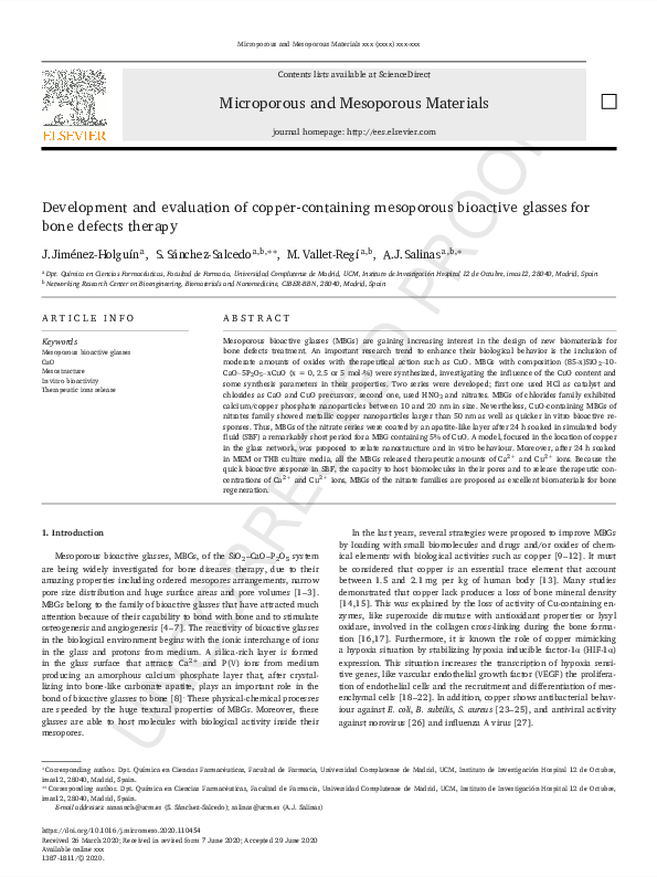 (PDF) Development and evaluation of copper-containing mesoporous ...