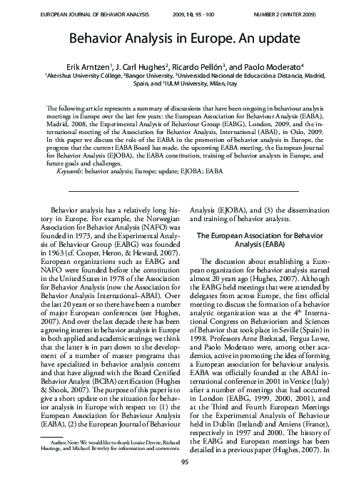 (PDF) Behavior Analysis in Europe. An update