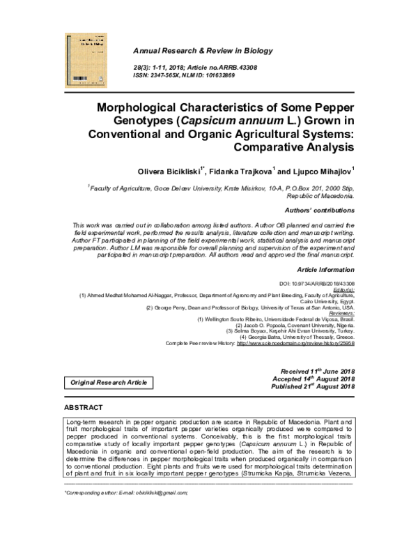 (PDF) Morphological Characteristics of Some Pepper Genotypes (Capsicum ...
