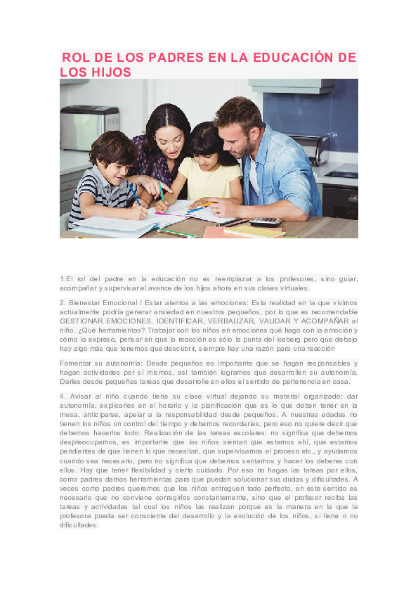 (DOC) ROL DE LOS PADRES EN LA EDUCACIÓN DE LOS HIJOS