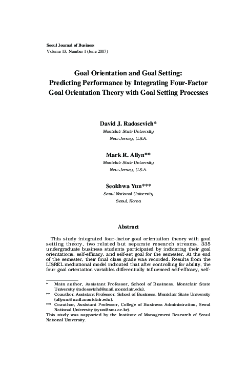 (PDF) Goal Orientation and Goal Setting: Predicting Performance by ...