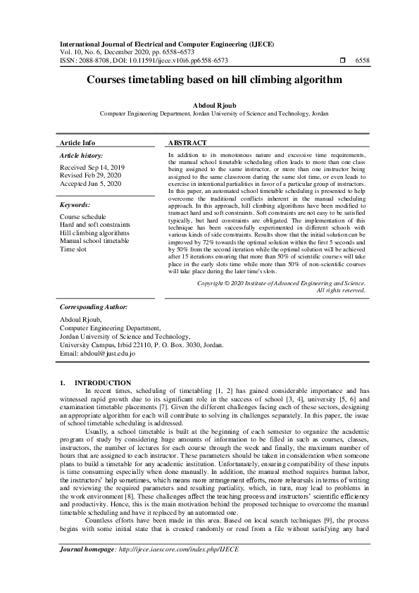 (PDF) Courses timetabling based on hill climbing algorithm