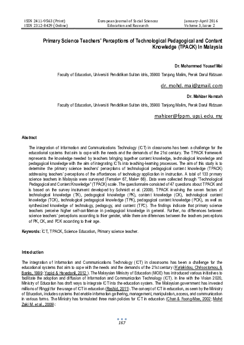 (PDF) Primary Science Teachers’ Perceptions of Technological ...