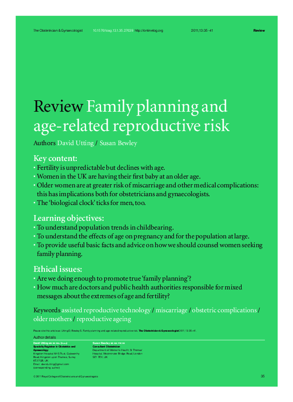 (PDF) Family planning and age-related reproductive risk