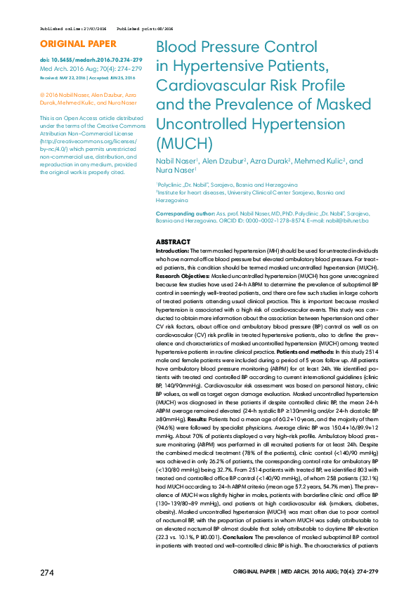 (PDF) Blood Pressure Control in Hypertensive Patients, Cardiovascular ...
