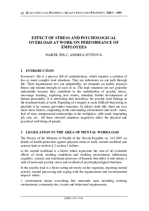 (PDF) Effect of Stress and Psychological Overload at Work on ...