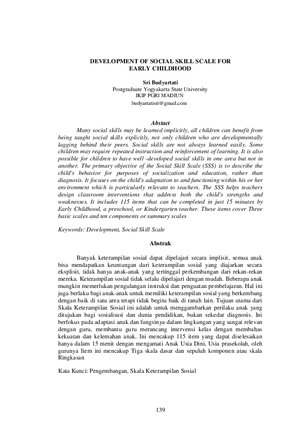 (PDF) Development of Social Skill Scale for Early Childhood
