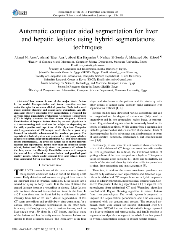 (PDF) Automatic computer aided segmentation for liver and hepatic ...