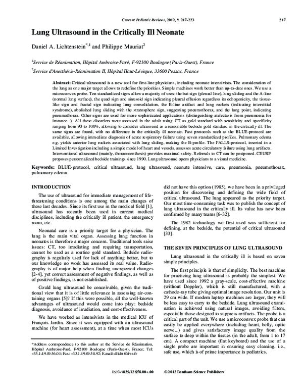 (PDF) Lung Ultrasound in the Critically Ill Neonate