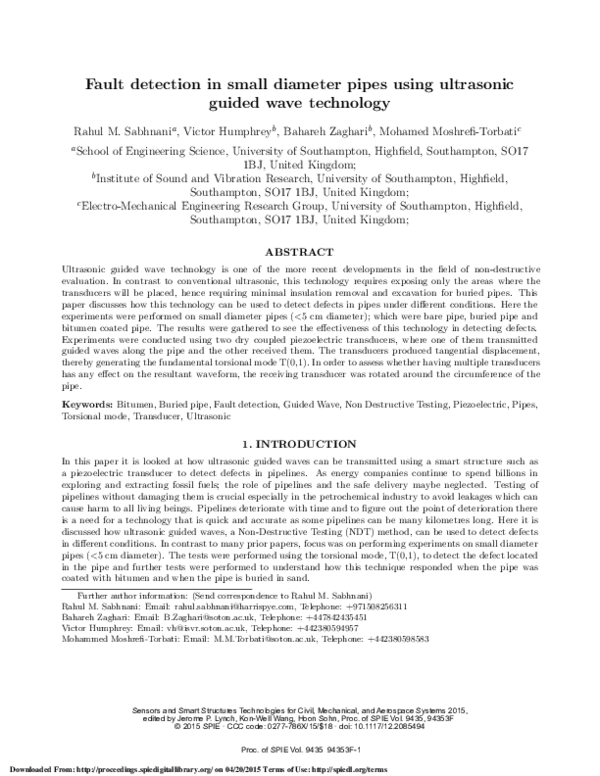 (PDF) Fault detection in small diameter pipes using ultrasonic guided ...