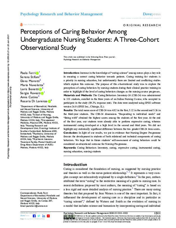 (PDF) Perceptions of Caring Behavior Among Undergraduate Nursing ...