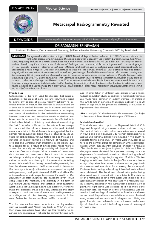 (PDF) Metacarpal Radiogrammetry Revisited