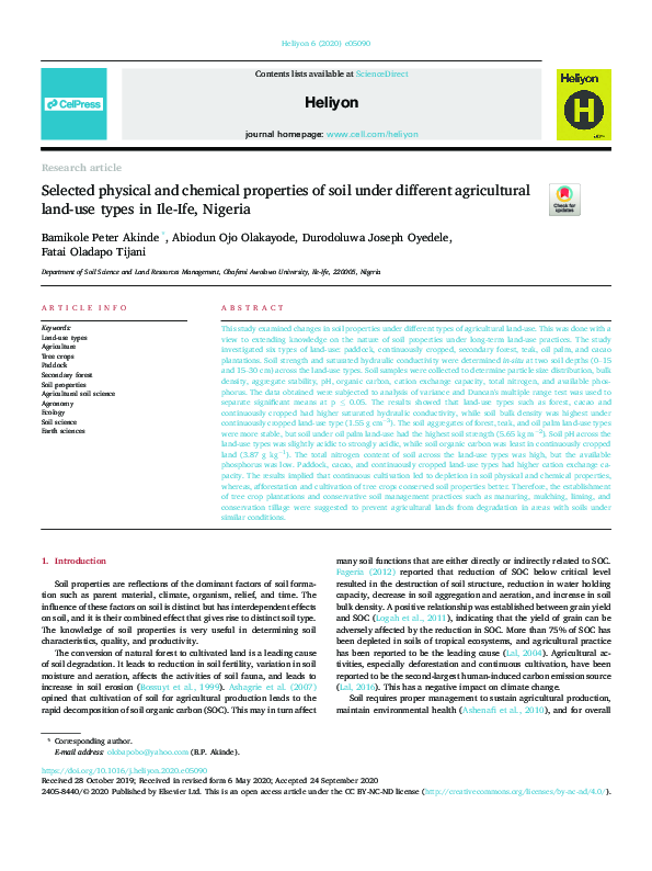 (PDF) Selected physical and chemical properties of soil under different ...