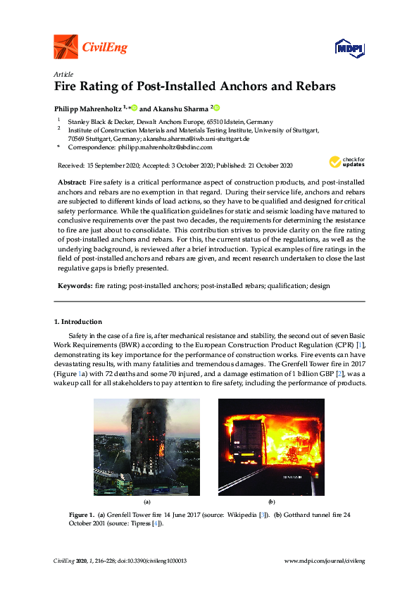 (PDF) Fire Rating of Post-Installed Anchors and Rebars
