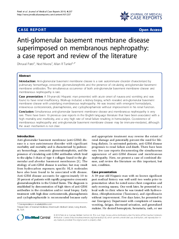 (PDF) Anti-glomerular basement membrane disease superimposed on ...