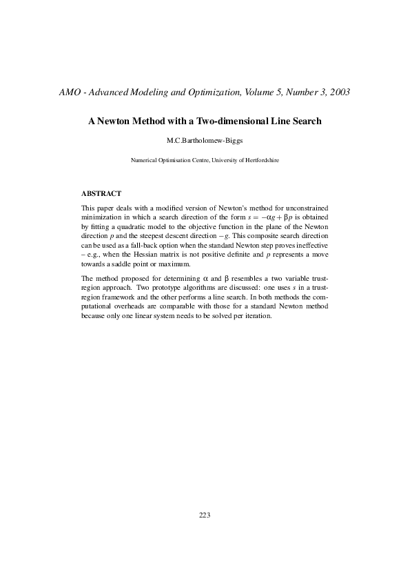 (PDF) A Newton Method with a Two-Dimensional Line Search