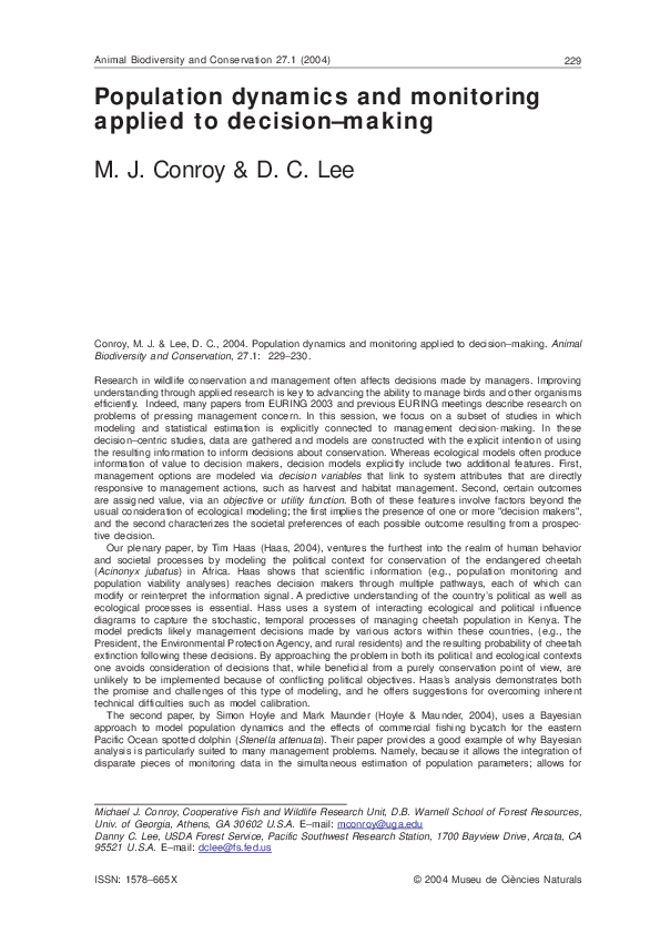 (PDF) Population dynamics and monitoring applied to decision-making