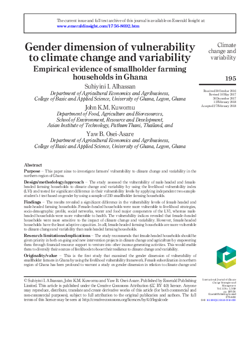 (PDF) Gender dimension of vulnerability to climate change and variability